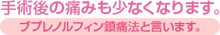 手術後の痛みも少なくなります。（ブプレノルフィン鎮痛法と言います。）